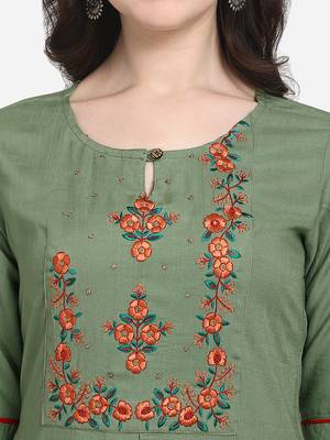 Dark-green embroidered cotton cotton-kurtis 5