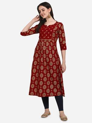 Maroon embroidered cotton cotton-kurtis 1