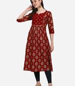 Maroon embroidered cotton cotton-kurtis