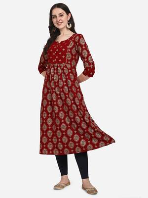Maroon embroidered cotton cotton-kurtis 2