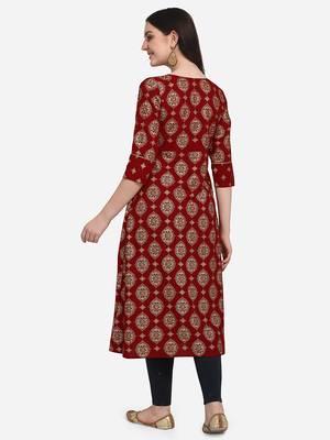 Maroon embroidered cotton cotton-kurtis 3
