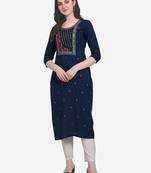 Navy-blue embroidered cotton cotton-kurtis