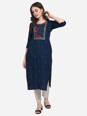 Navy-blue embroidered cotton cotton-kurtis 2