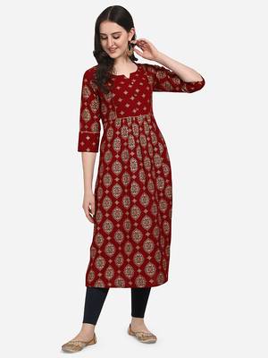 Maroon embroidered cotton cotton-kurtis 5