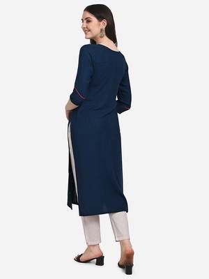 Navy-blue embroidered cotton cotton-kurtis 3