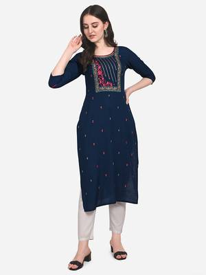 Navy-blue embroidered cotton cotton-kurtis 4