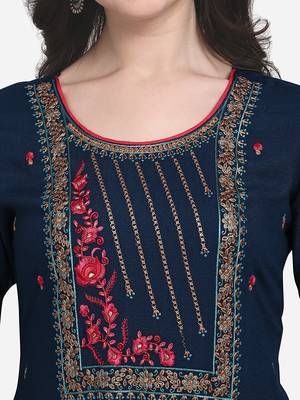 Navy-blue embroidered cotton cotton-kurtis 5