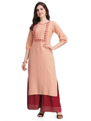 Peach woven cotton cotton-kurtis 1