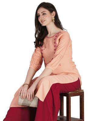Peach woven cotton cotton-kurtis 4