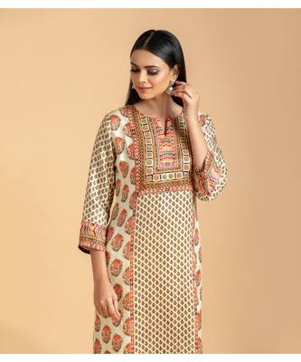 Off-white printed cotton long-kurtis 2