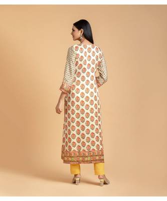 Off-white printed cotton long-kurtis 4