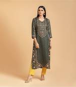 Black printed cotton long-kurtis