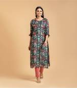 Dark-grey printed cotton kurta-sets