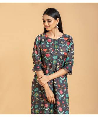 Dark-grey printed cotton kurta-sets 2