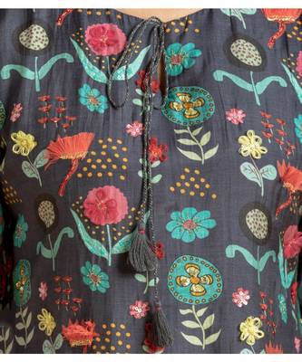Dark-grey printed cotton kurta-sets 3