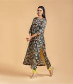 Dark-grey printed cotton long-kurtis