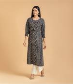 Black printed cotton long-kurtis