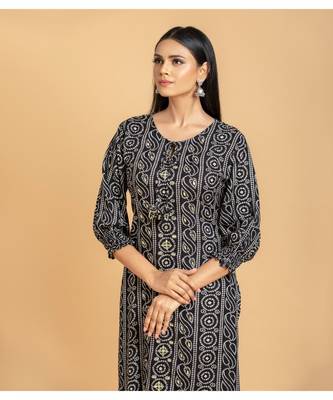 Black printed cotton long-kurtis 2