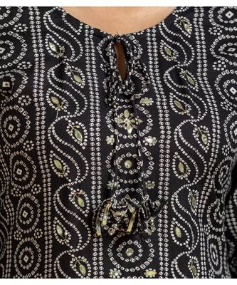 Black printed cotton long-kurtis 3