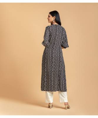 Black printed cotton long-kurtis 4