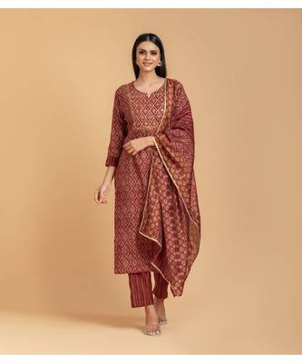 Maroon printed cotton kurta-suits 1