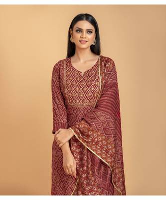 Maroon printed cotton kurta-suits 2