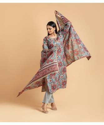 Grey printed cotton kurta-suits 1