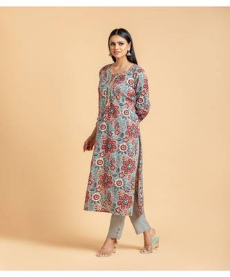 Grey printed cotton kurta-suits 2