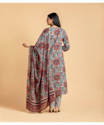 Grey printed cotton kurta-suits 4