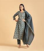Grey printed cotton kurta-suits