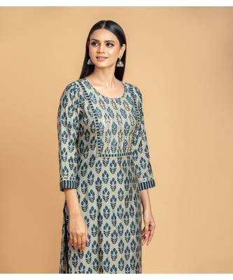 Grey printed cotton kurta-suits 2