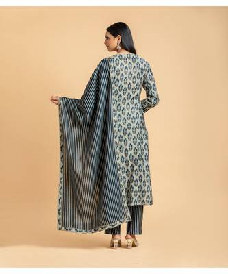 Grey printed cotton kurta-suits 4