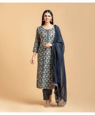 Grey printed cotton kurta-suits 1
