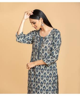 Grey printed cotton kurta-suits 2