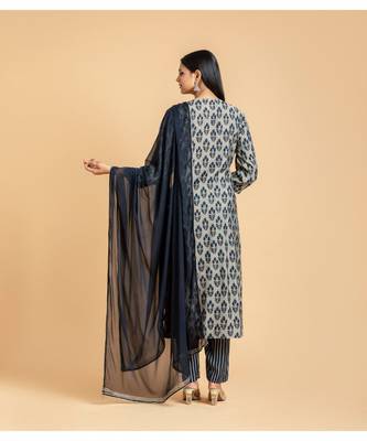 Grey printed cotton kurta-suits 4