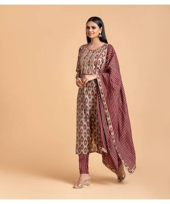 Maroon printed cotton kurta-suits 1