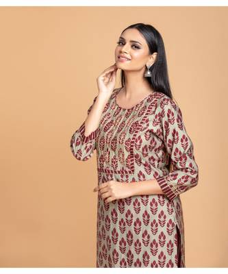 Maroon printed cotton kurta-suits 2
