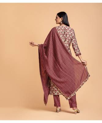 Maroon printed cotton kurta-suits 4