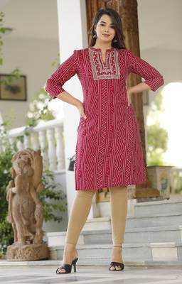 Women's Rayon Printed Ethnic A-Line Embroidered Kurti 1
