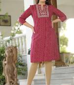 Women's Rayon Printed Ethnic A-Line Embroidered Kurti