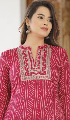 Women's Rayon Printed Ethnic A-Line Embroidered Kurti 2