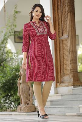 Women's Rayon Printed Ethnic A-Line Embroidered Kurti 3
