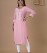 Women's Rayon Solid Print Ethnic A-Line Kurti With Heavy Embroidered Work on Yolk