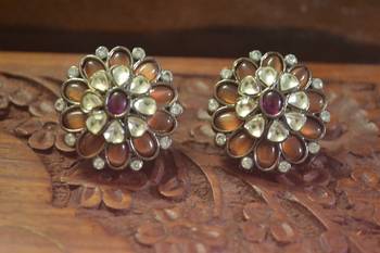 Classic Designer Semi Precious Royal Stone Oxidised Silver Plated Studs Earrings 1