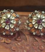 Classic Designer Semi Precious Royal Stone Oxidised Silver Plated Studs Earrings