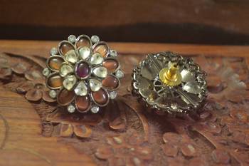 Classic Designer Semi Precious Royal Stone Oxidised Silver Plated Studs Earrings 3