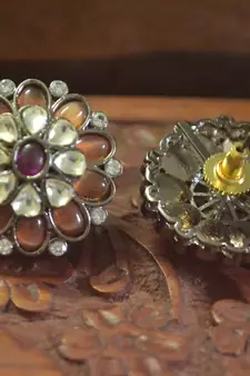 Classic Designer Semi Precious Royal Stone Oxidised Silver Plated Studs Earrings