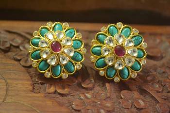  Classic designer semi precious royal stone oxidised silver plated studs earrings 1