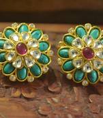  Classic designer semi precious royal stone oxidised silver plated studs earrings