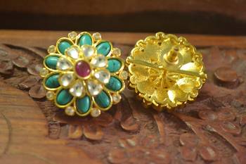  Classic designer semi precious royal stone oxidised silver plated studs earrings 2